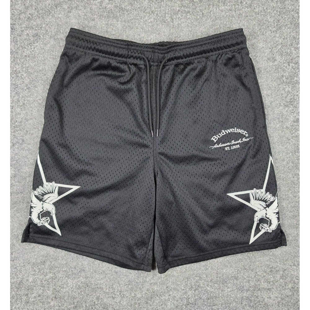 Budweiser PacSun Shorts Mens Small Black Mesh Athletic Basketball Eagle Logo